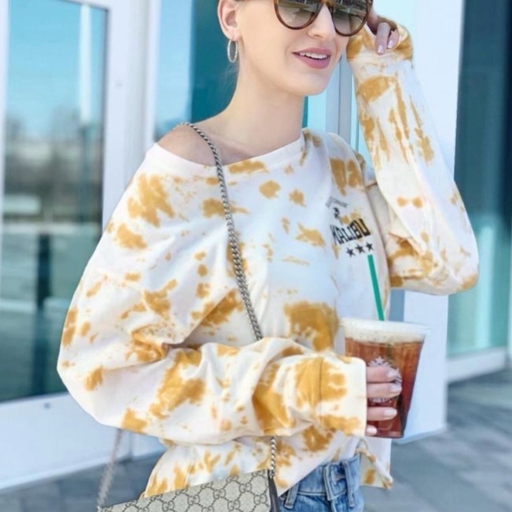 🌸GRAYSON/THREADS “MALIBU” LONG SLEEVE TYE-DYE CROPPED ‘HELLO GORGEOUS’ TOP